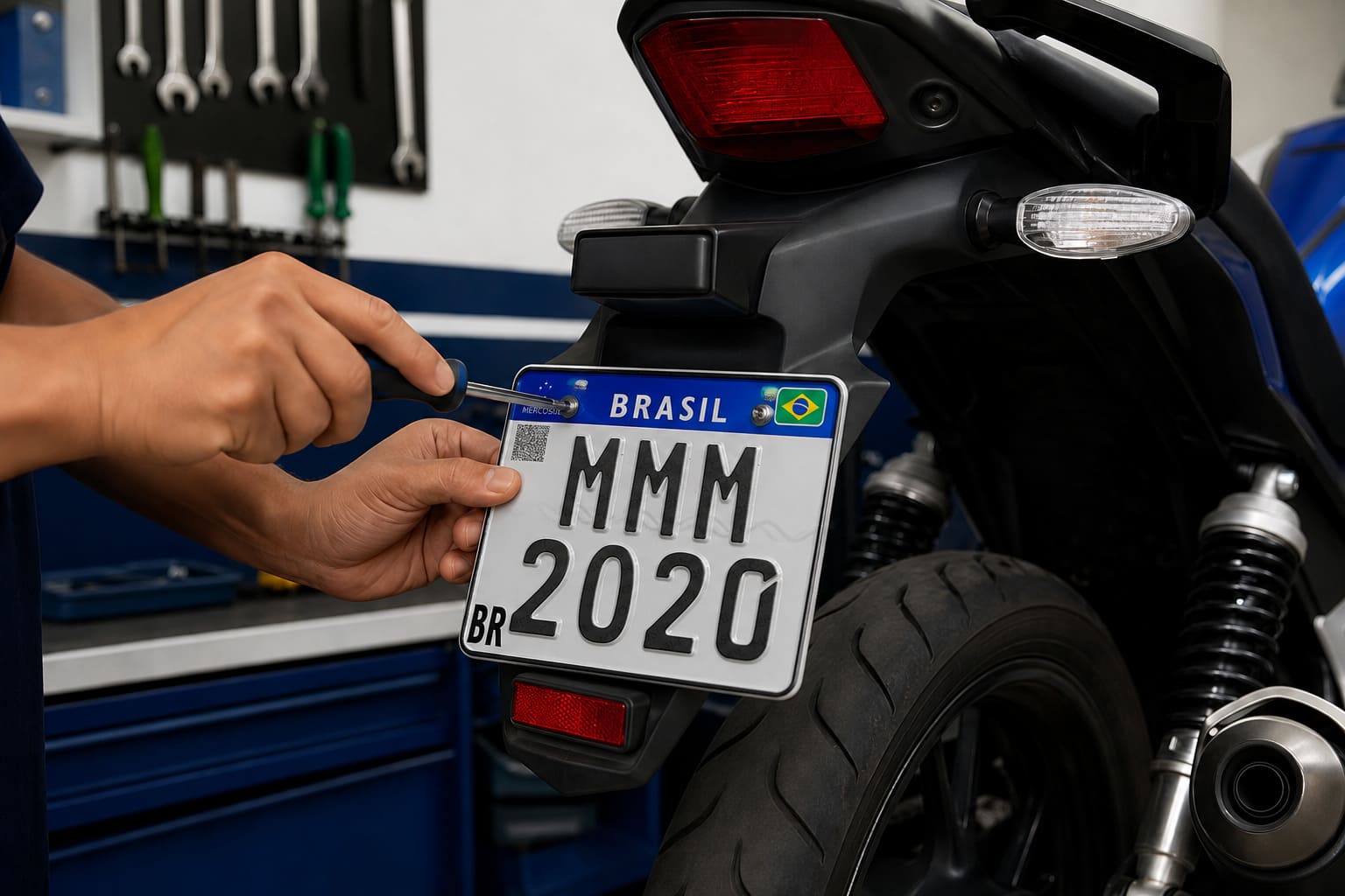 Instalação de placa Mercosul em moto